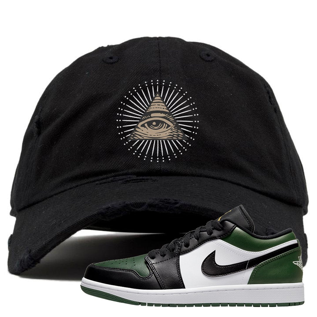 Green Toe Low 1s Distressed Dad Hat | All Seeing Eye, Black