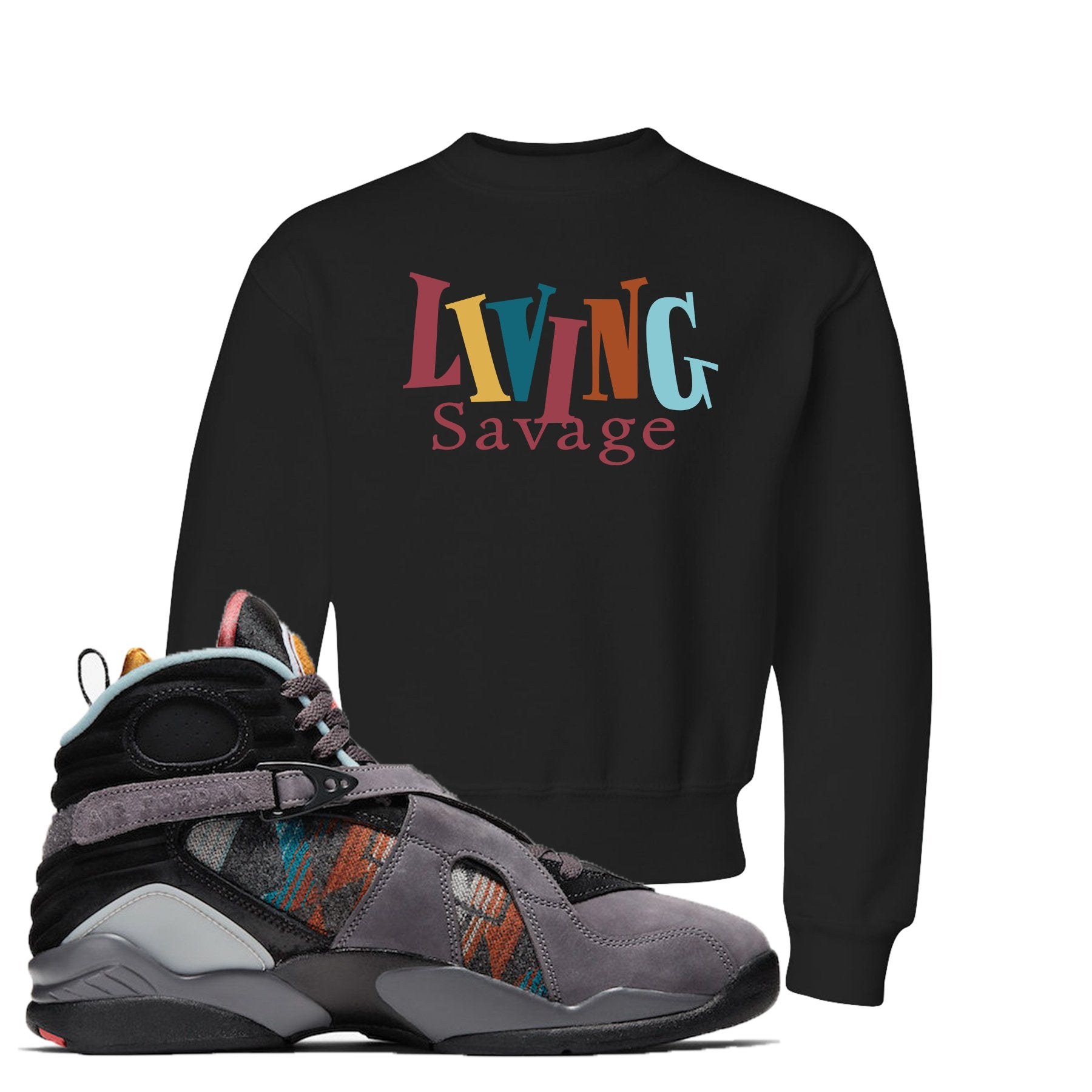 Jordan 8 N7 Pendleton In Living Color Black Sneaker Hook Up Kid's Crewneck Sweatshirt