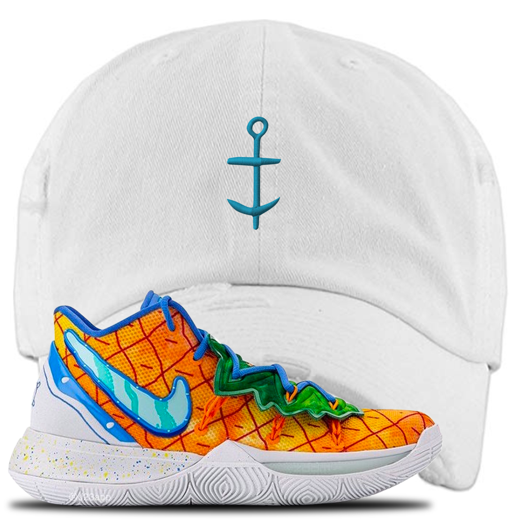 Kyrie 5 Pineapple House Anchor White Sneaker Hook Up Distressed Dad Hat