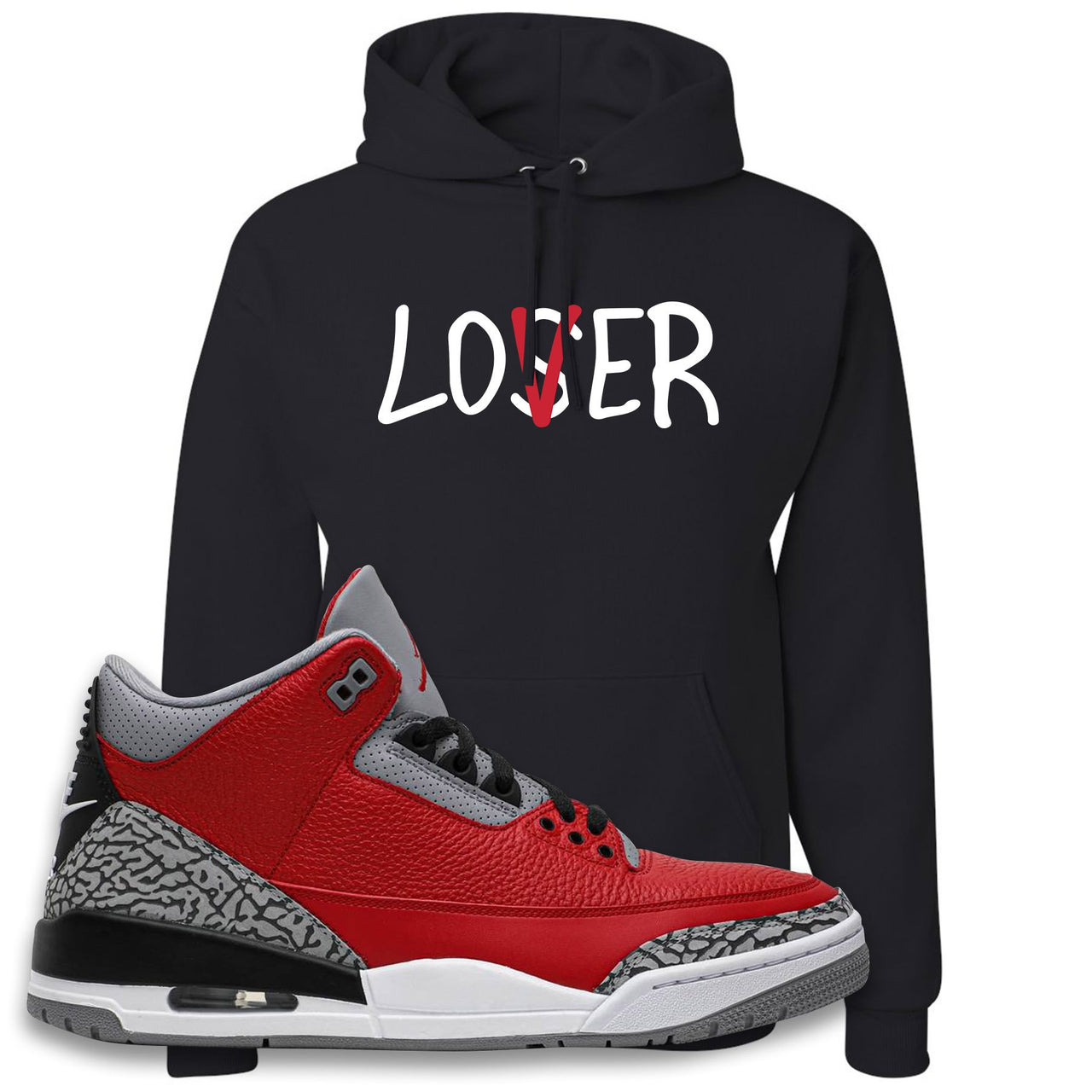 Jordan 3 Red Cement Chicago All-Star Sneaker Black Pullover Hoodie | Hoodie to match Jordan 3 All Star Red Cement Shoes | Lover