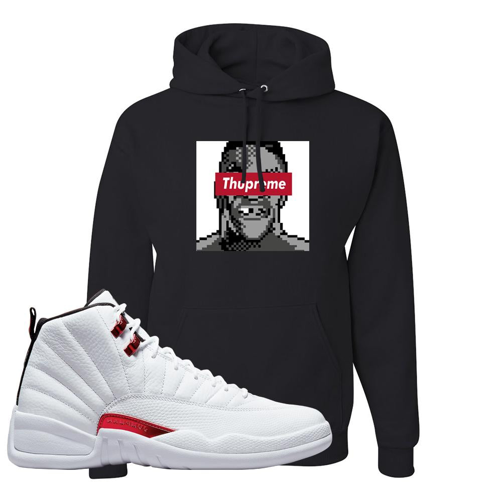 Twist White Red 12s Hoodie | Thupreme, Black