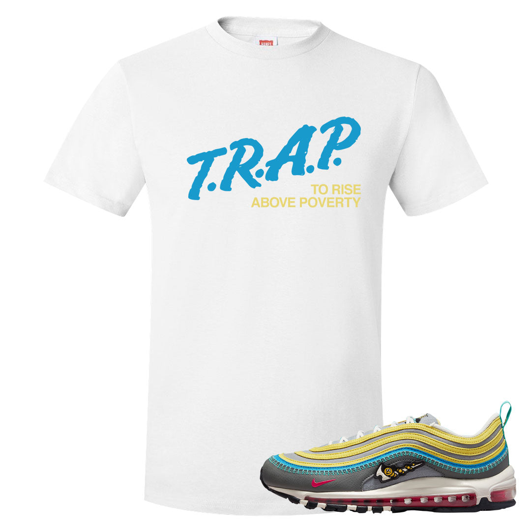 Sprung Yellow 97s T Shirt | Trap To Rise Above Poverty, White