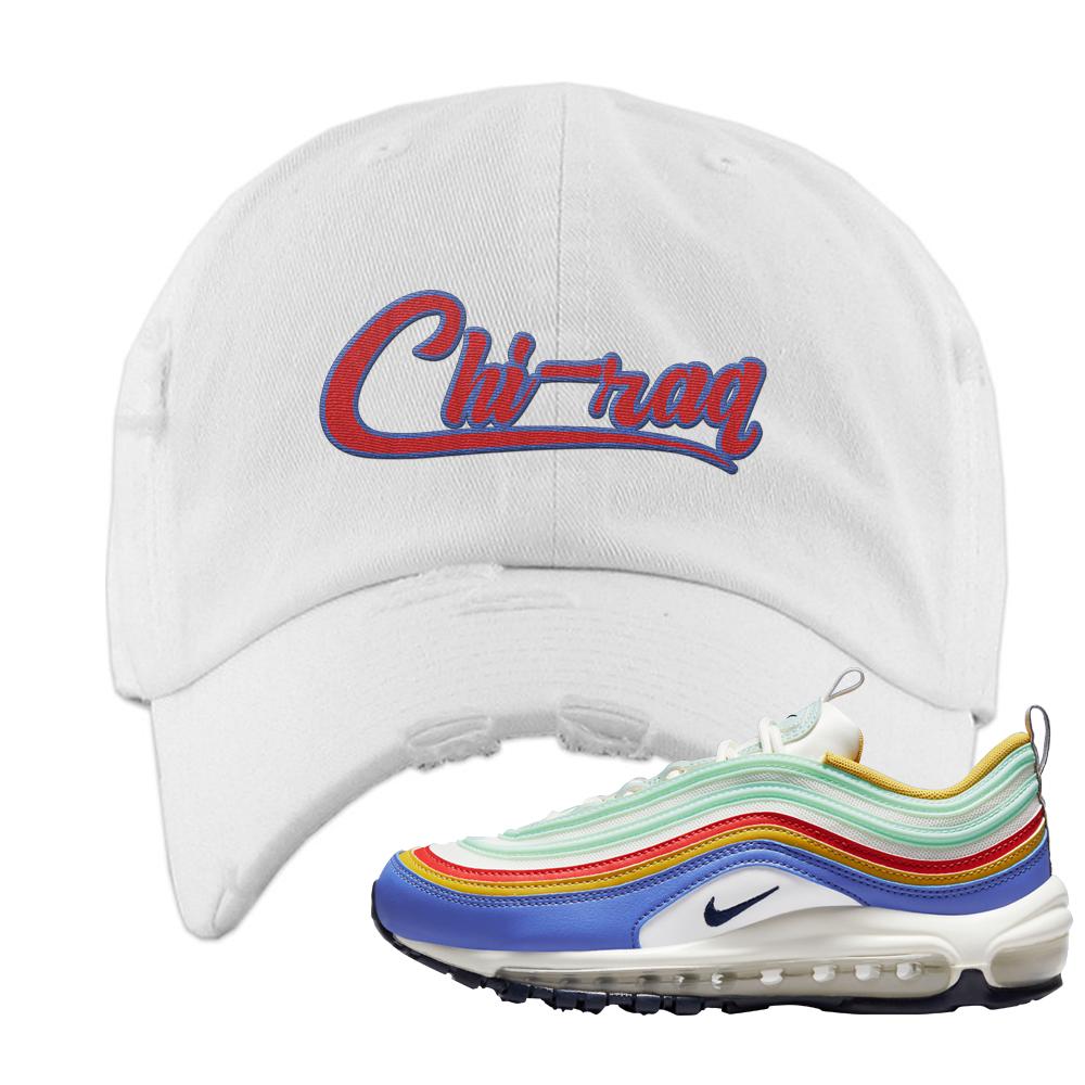Multicolor 97s Distressed Dad Hat | Chiraq, White