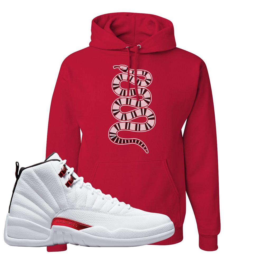 Twist White Red 12s Hoodie | Coiled Snake, Red