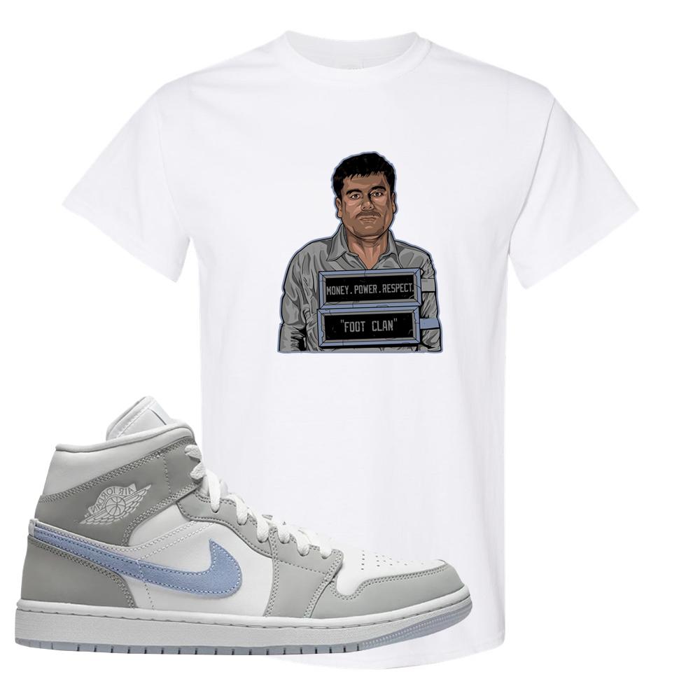 Wolf Grey Mid 1s T Shirt | El Chapo Illustration, White