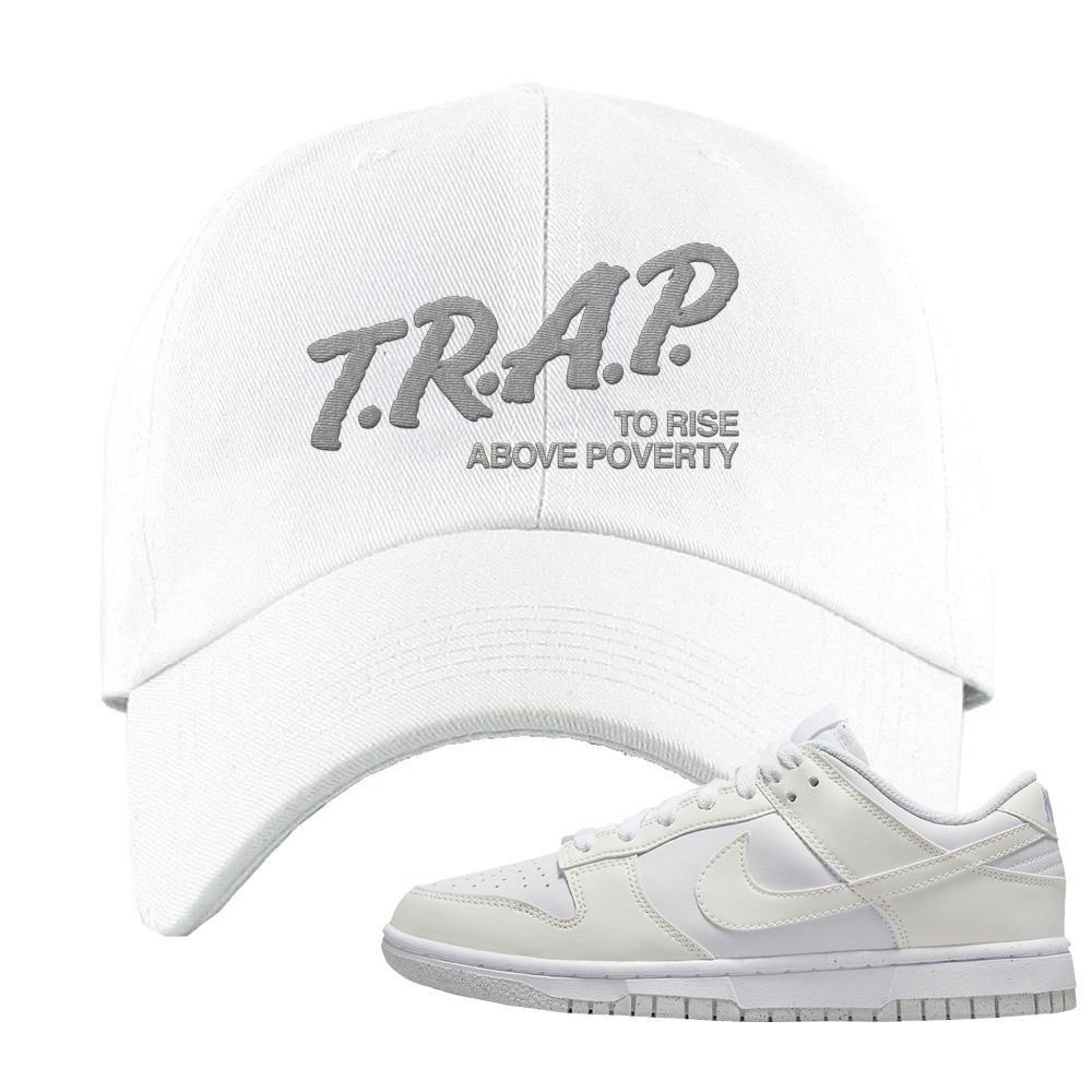 Move To Zero White Low Dunks Dad Hat | Trap To Rise Above Poverty, White