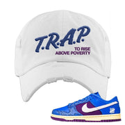 SB Dunk Low Undefeated Blue Snakeskin Distressed Dad Hat | Trap To Rise Above Poverty, White
