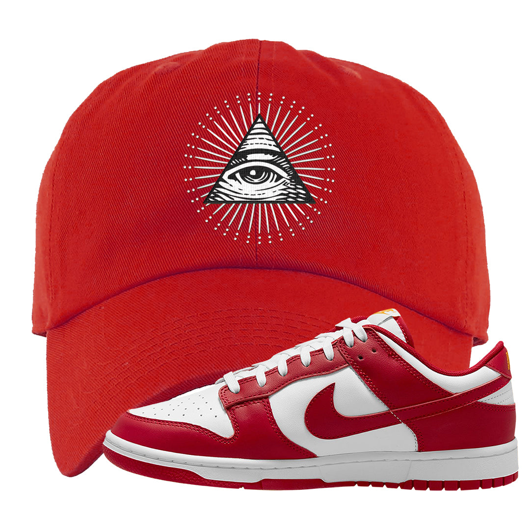 Red White Yellow Low Dunks Dad Hat | All Seeing Eye, Red