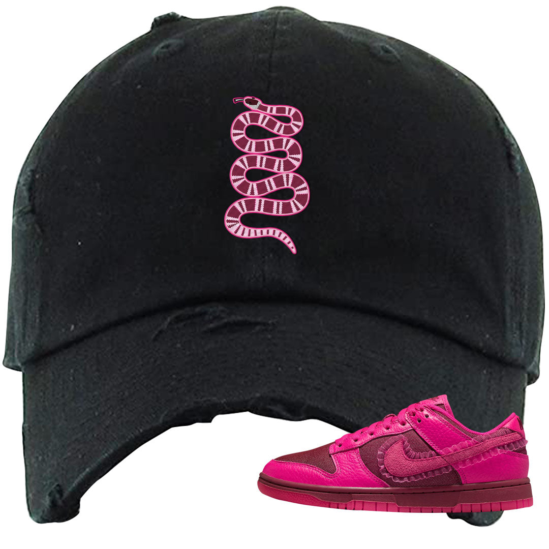2022 Valentine's Day Low Dunks Distressed Dad Hat | Coiled Snake, Black