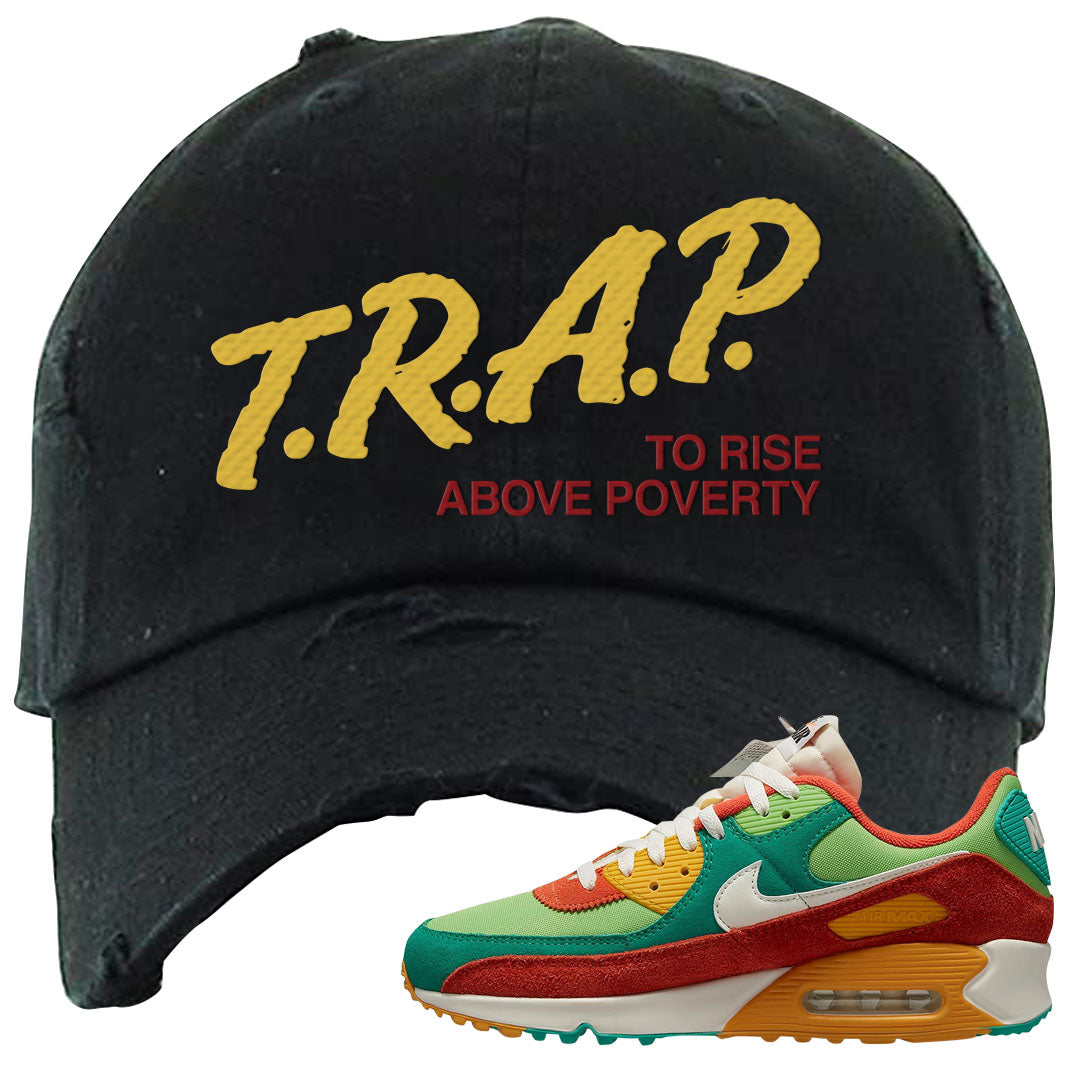 AMRC Green Orange SE 90s Distressed Dad Hat | Trap To Rise Above Poverty, Black