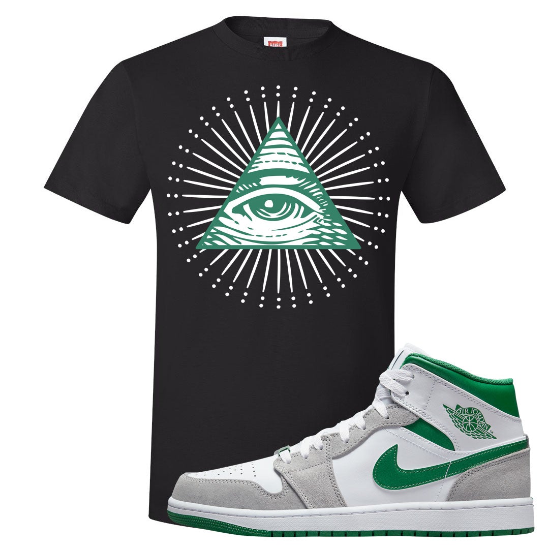 Light Smoke Pine Green Mid 1s T Shirt | All Seeing Eye, Black