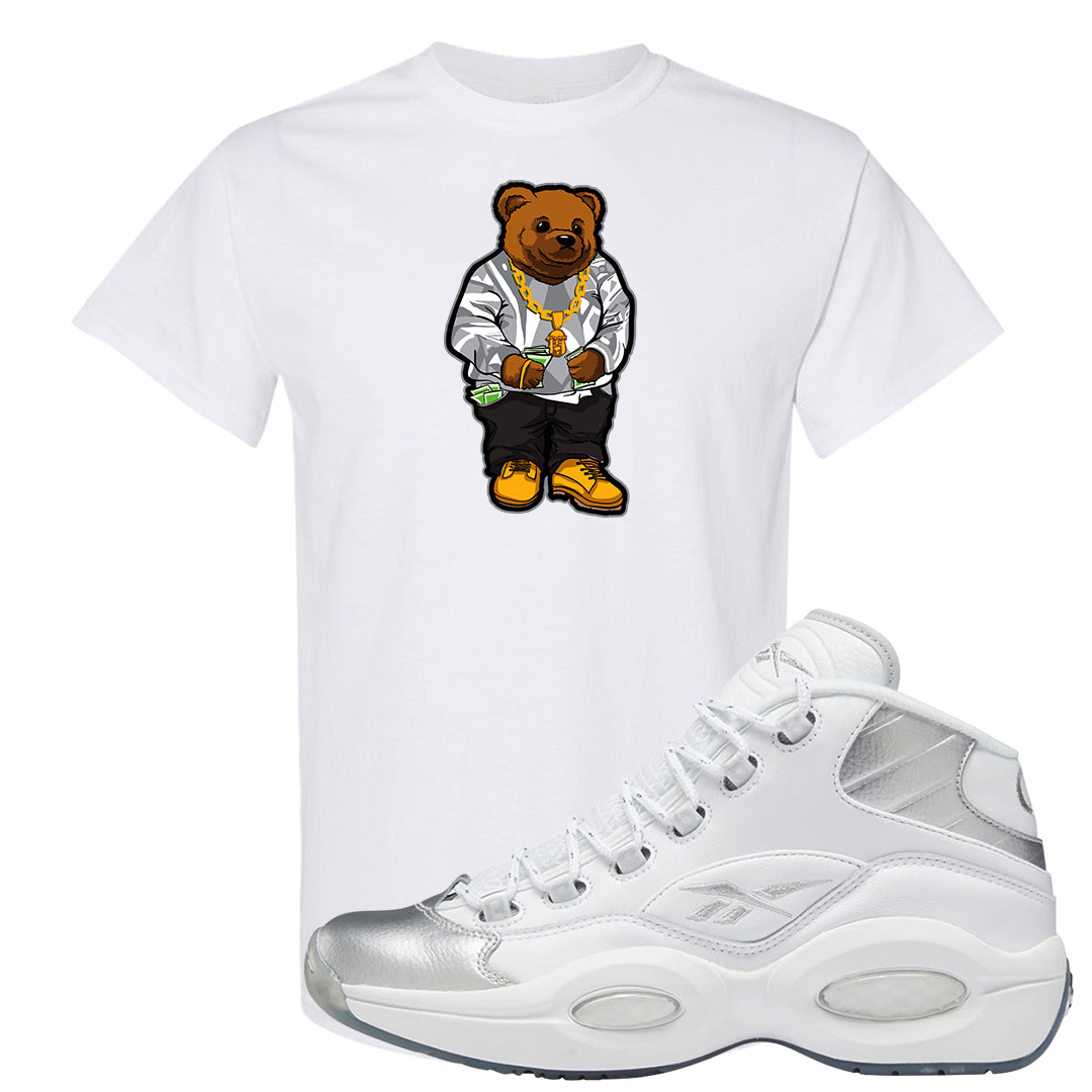 25th Anniversary Mid Questions T Shirt | Sweater Bear, White