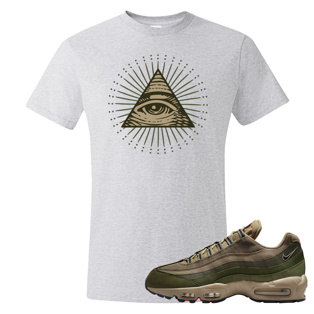 Medium Olive Rough Green 95s T Shirt | All Seeing Eye, Ash