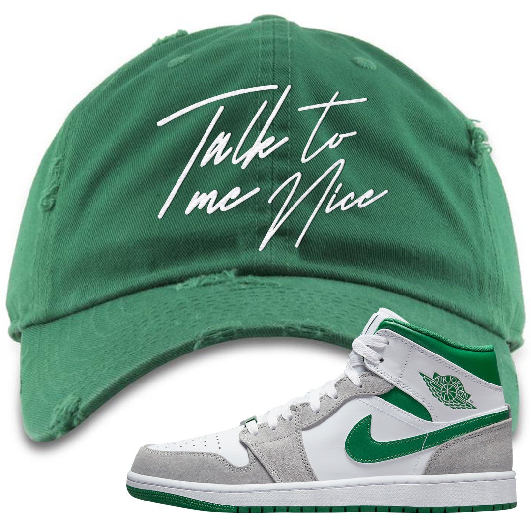 Light Smoke Pine Green Mid 1s Distressed Dad Hat | Talk To Me Nice, Kelly Green