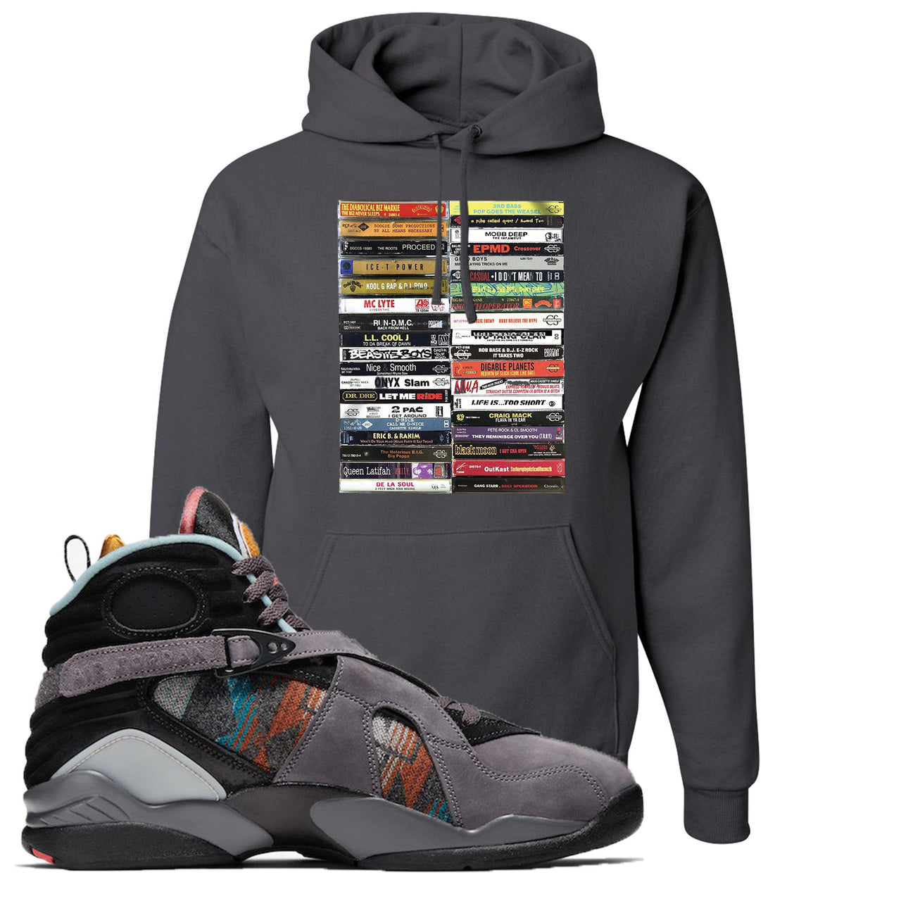 Jordan 8 N7 Pendleton Cassette Charcoal Gray Sneaker Hook Up Pullover Hoodie