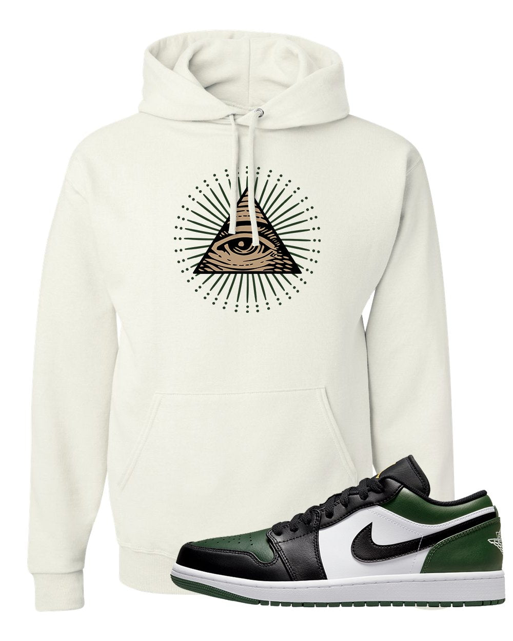 Green Toe Low 1s Hoodie | All Seeing Eye, White