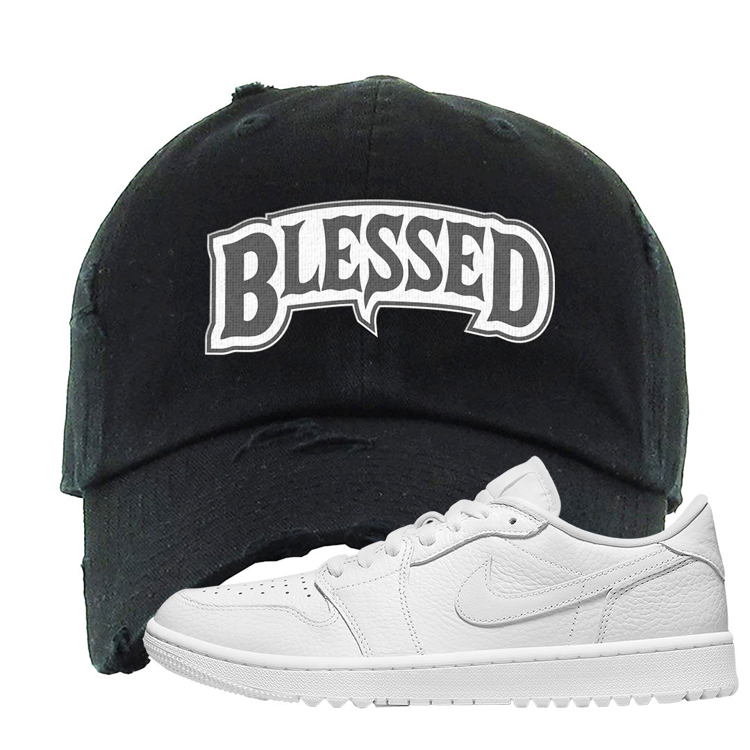 Triple White Golf Low 1s Distressed Dad Hat | Blessed Arch, Black