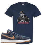 Denim Gum Bottom Low 1s T Shirt | Capone Illustration, Navy Blue