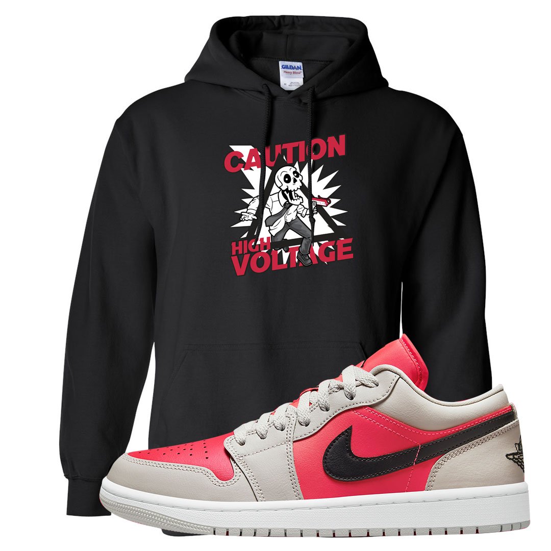 Light Iron Ore Low 1s Hoodie | Caution High Voltage, Black