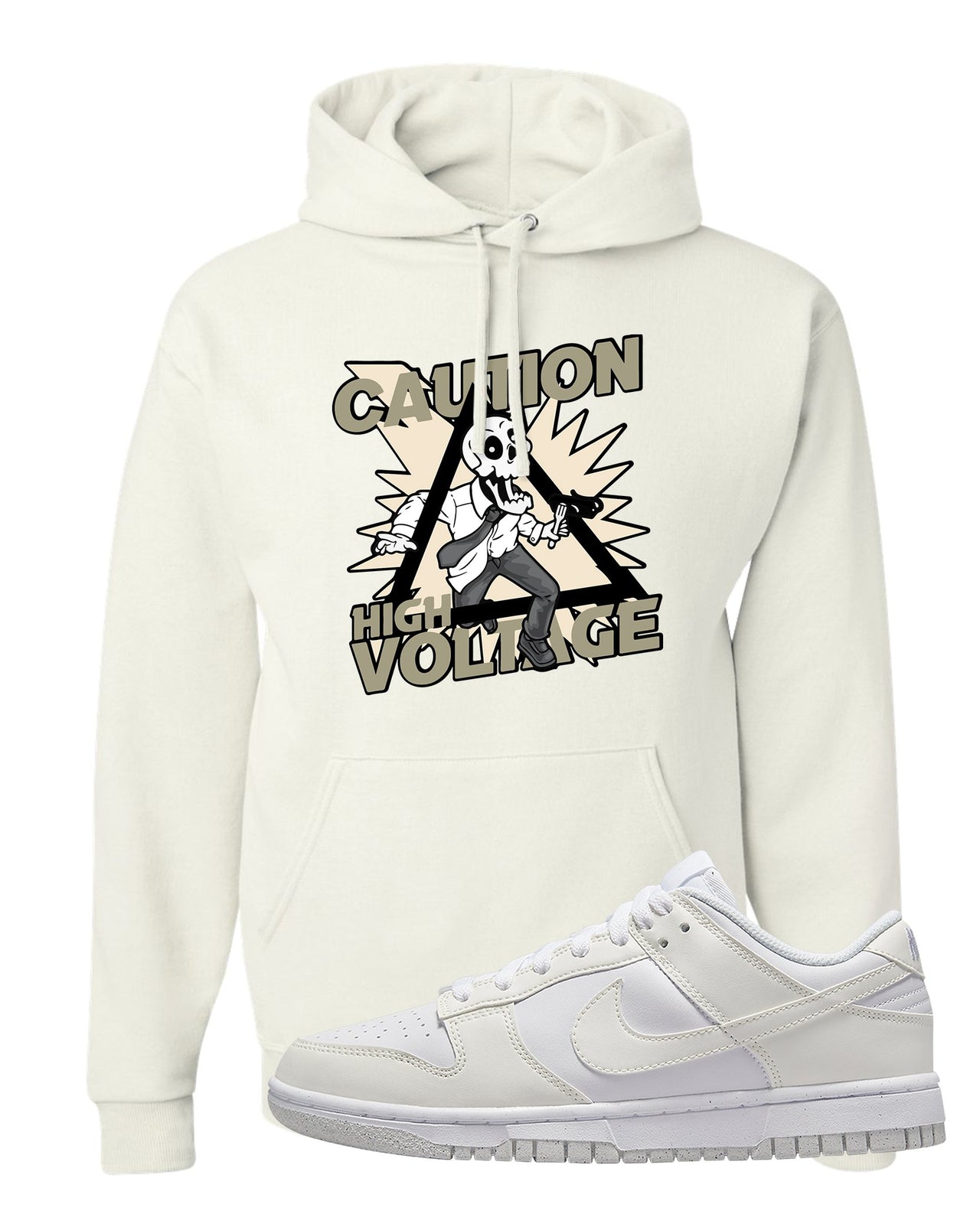 Next Nature White Low Dunks Hoodie | Caution High Voltage, White