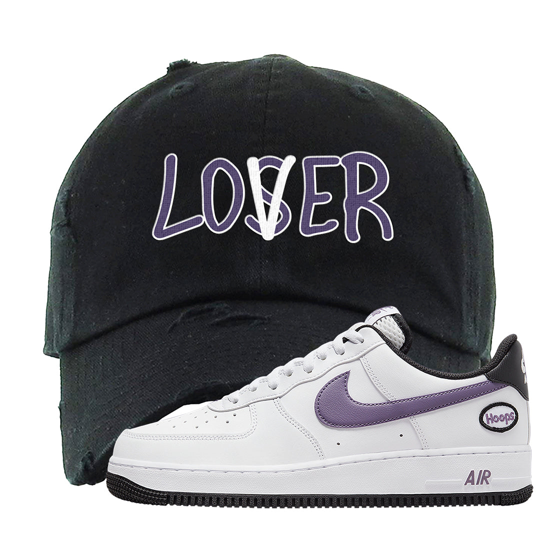 Canyon Purple Hoop AF1s Distressed Dad Hat | Lover, Black