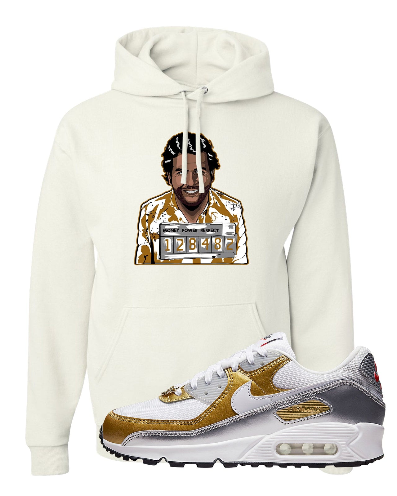 Gold Silver 90s Hoodie | Escobar Illustration, White