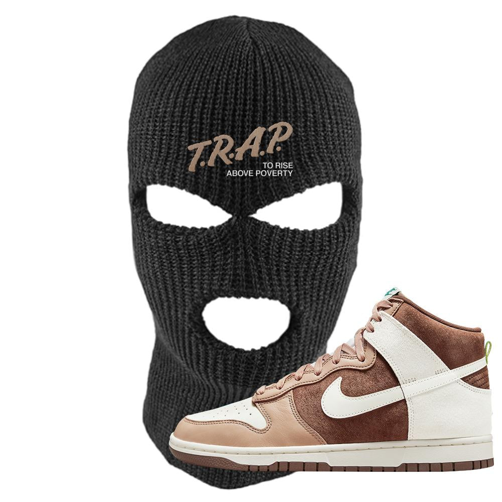 Light Chocolate High Dunks Ski Mask | Trap To Rise Above Poverty, Black