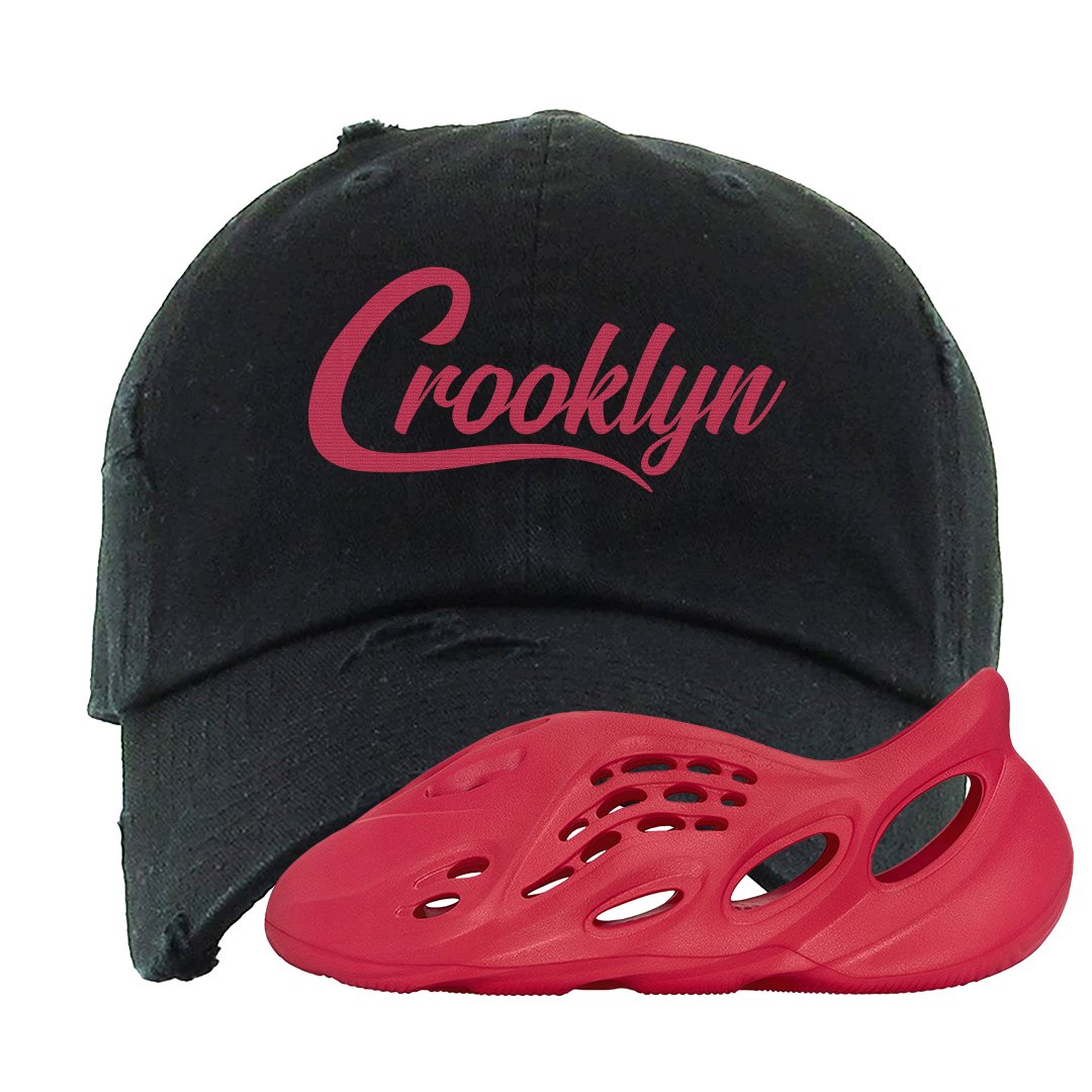 Vermillion Foam Runners Distressed Dad Hat | Crooklyn, Black