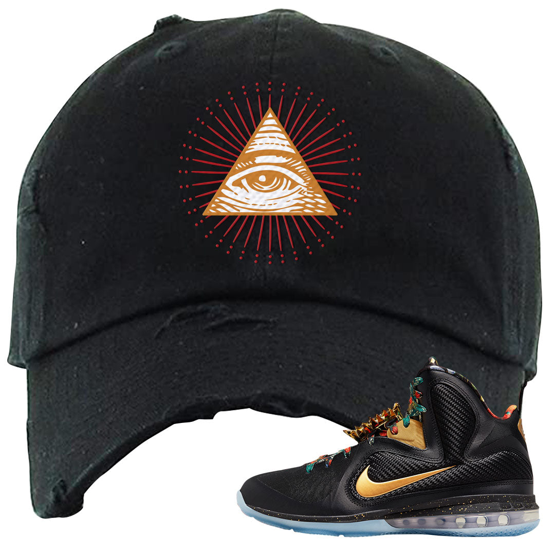 Throne Watch Bron 9s Distressed Dad Hat | All Seeing Eye, Black