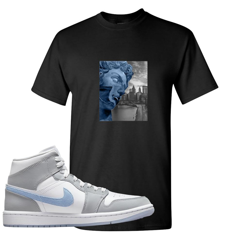 Air Jordan 1 Mid Grey Ice Blue T Shirt | Miguel, Black