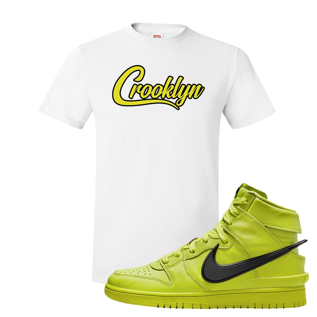 Atomic Green High Dunks T Shirt | Crooklyn, White
