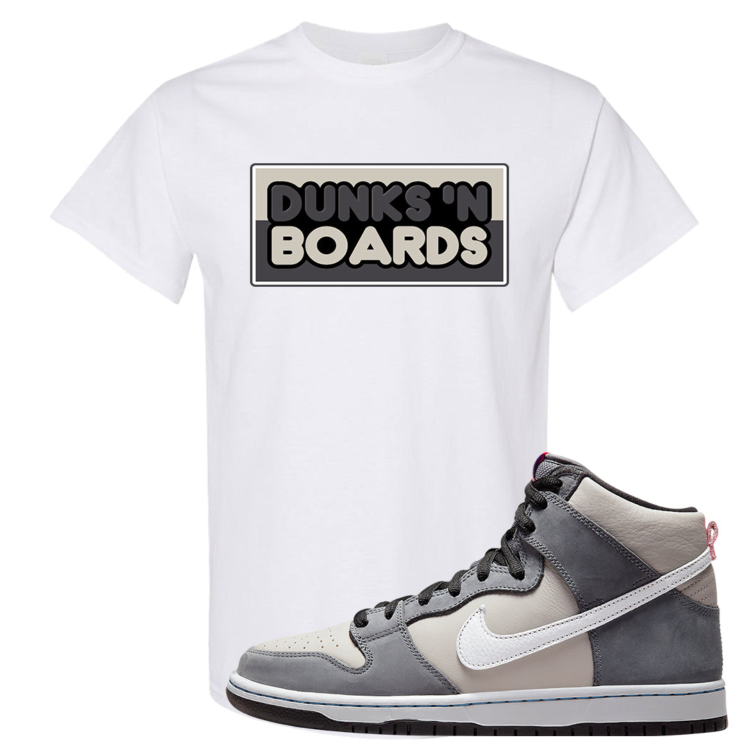 Medium Grey High Dunks T Shirt | Dunks N Boards, White