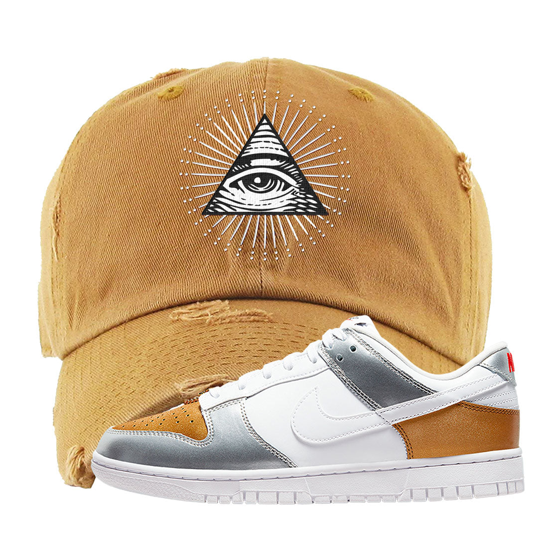 Gold Silver Red Low Dunks Distressed Dad Hat | All Seeing Eye, Timberland
