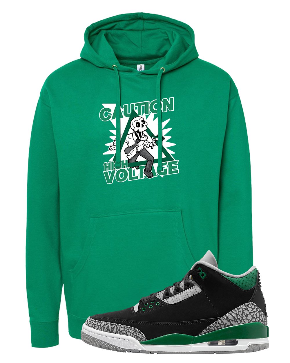Pine Green 3s Hoodie | Caution High Voltage, Kelly Green