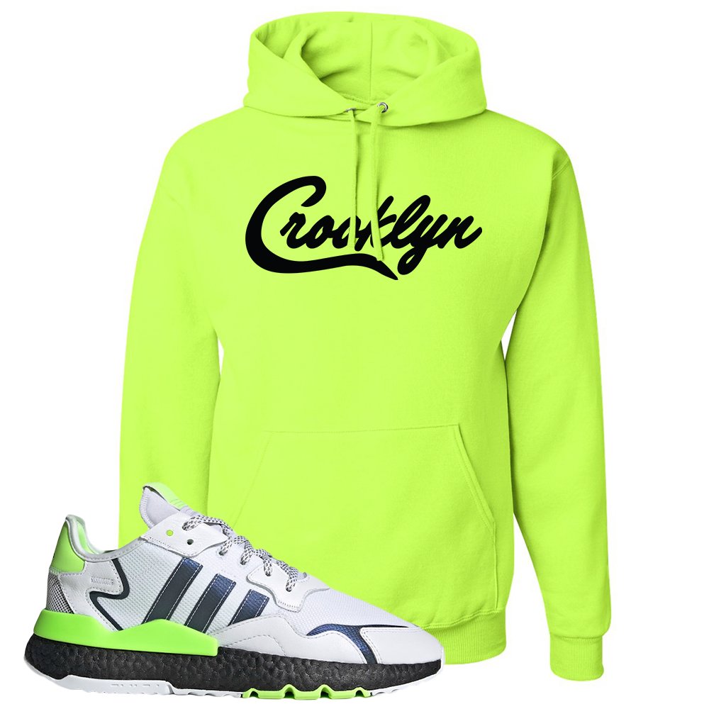 Nite Jogger Signal Green Sneaker Safety Green Pullover Hoodie | Hoodie to match Adidas Nite Jogger Signal Green Shoes | Crooklyn