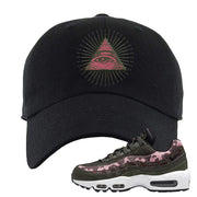 Olive Pink Camo 95s Distressed Dad Hat | All Seeing Eye, Black