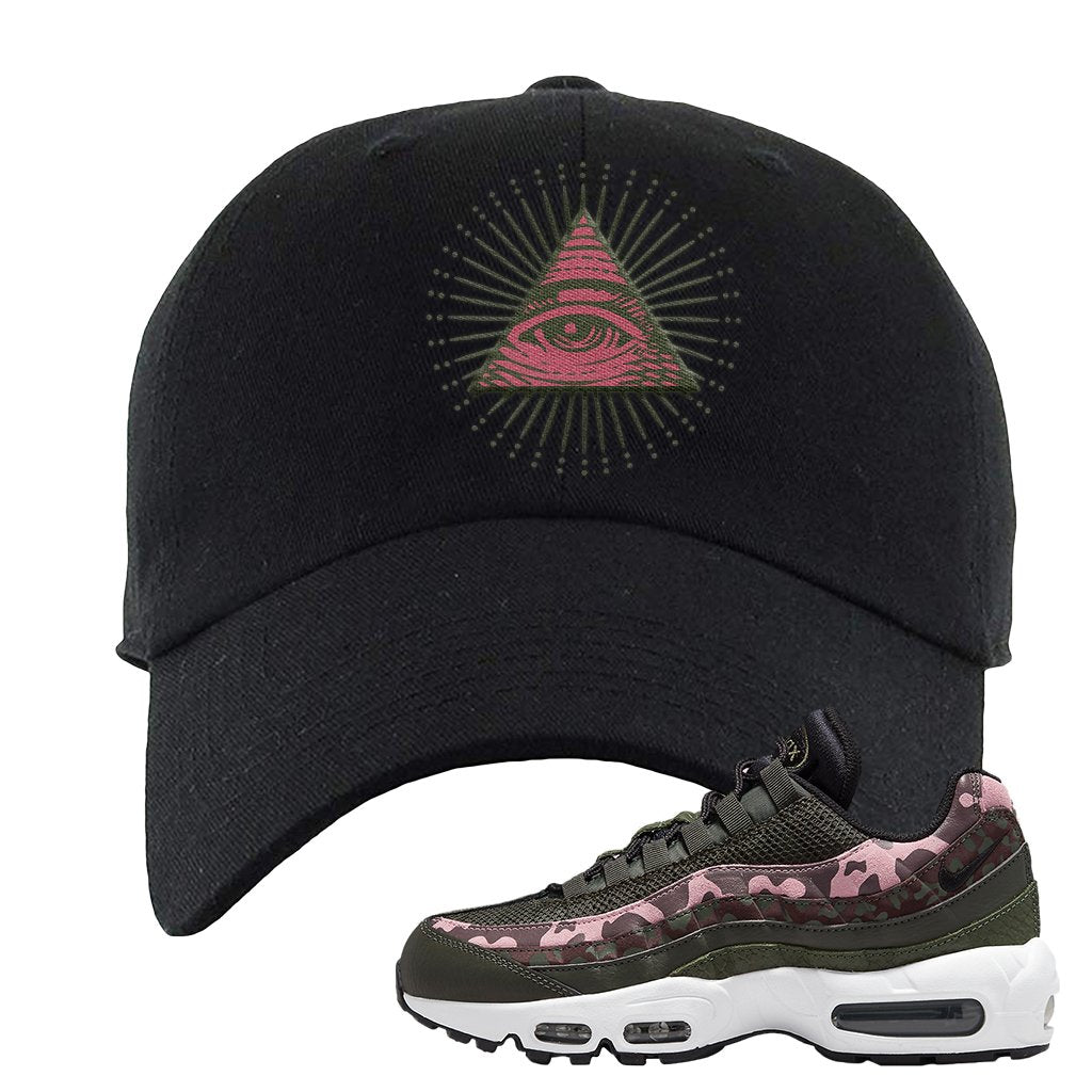 Olive Pink Camo 95s Dad Hat | All Seeing Eye, Black