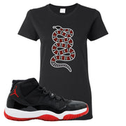 Jordan 11 Bred Coiled Snake Black Sneaker Hook Up Women's T-Shirt