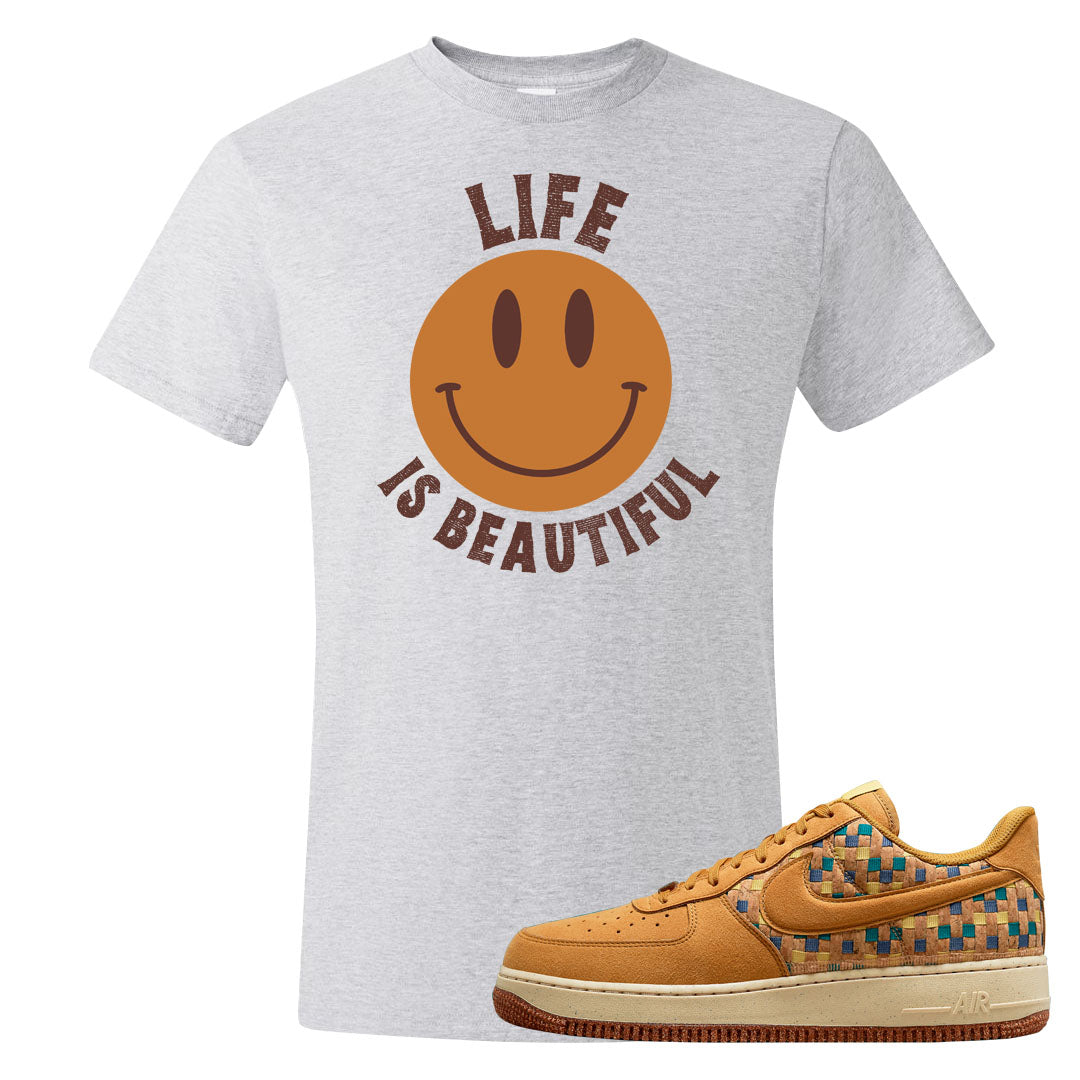Woven Cork Low AF 1s T Shirt | Smile Life Is Beautiful, Ash