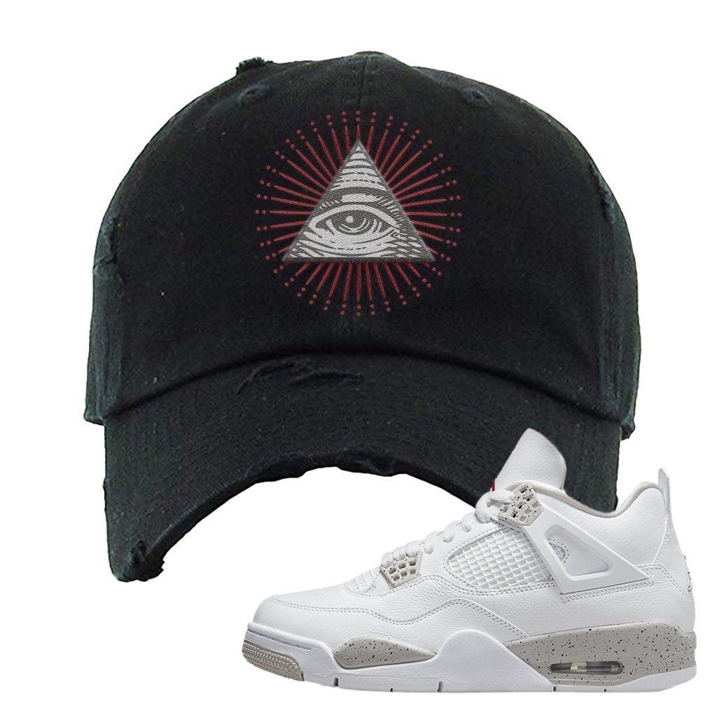 Tech Grey 4s Distressed Dad Hat | All Seeing Eye, Black