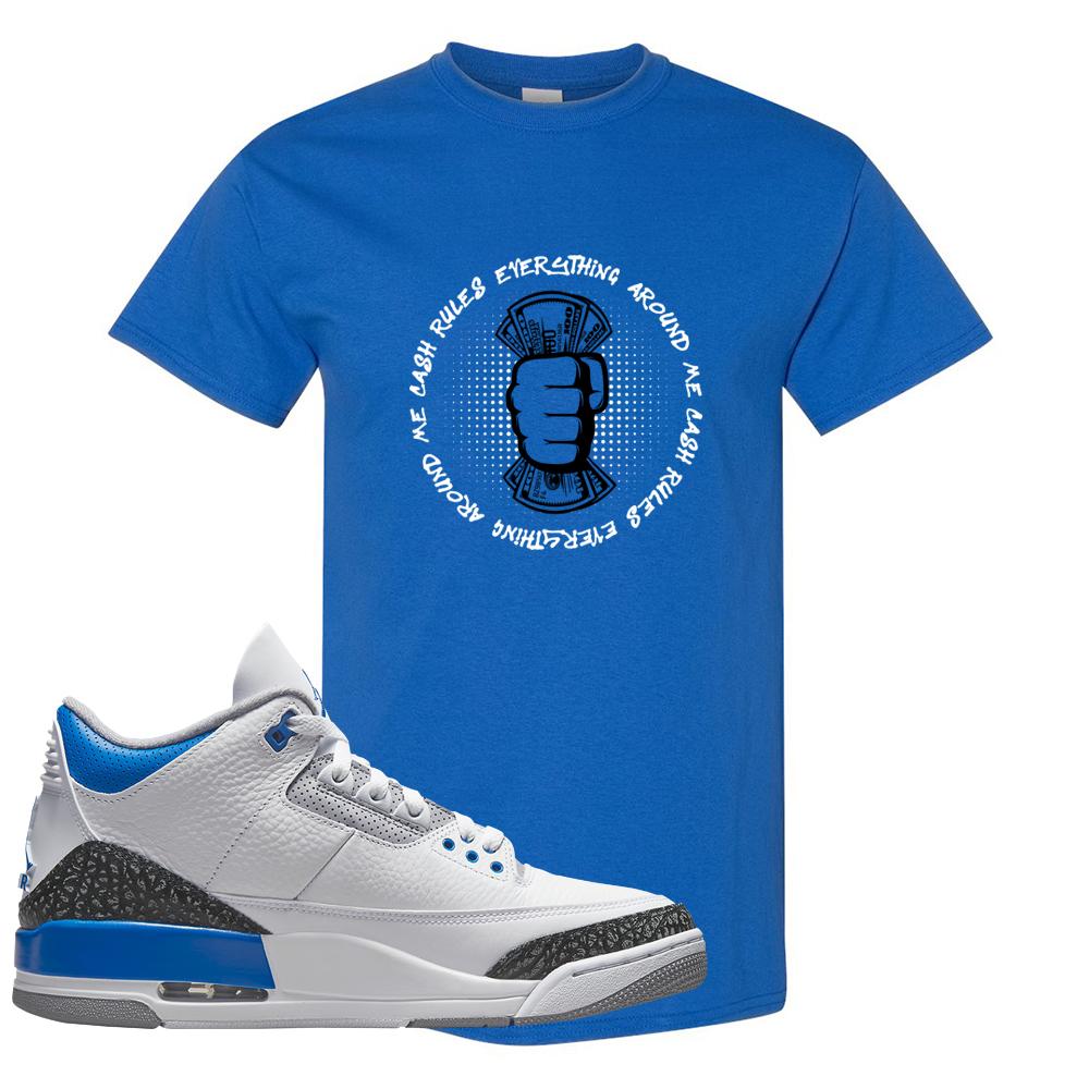 Racer Blue 3s T Shirt | Cash Rules Everything Around Me, Royal