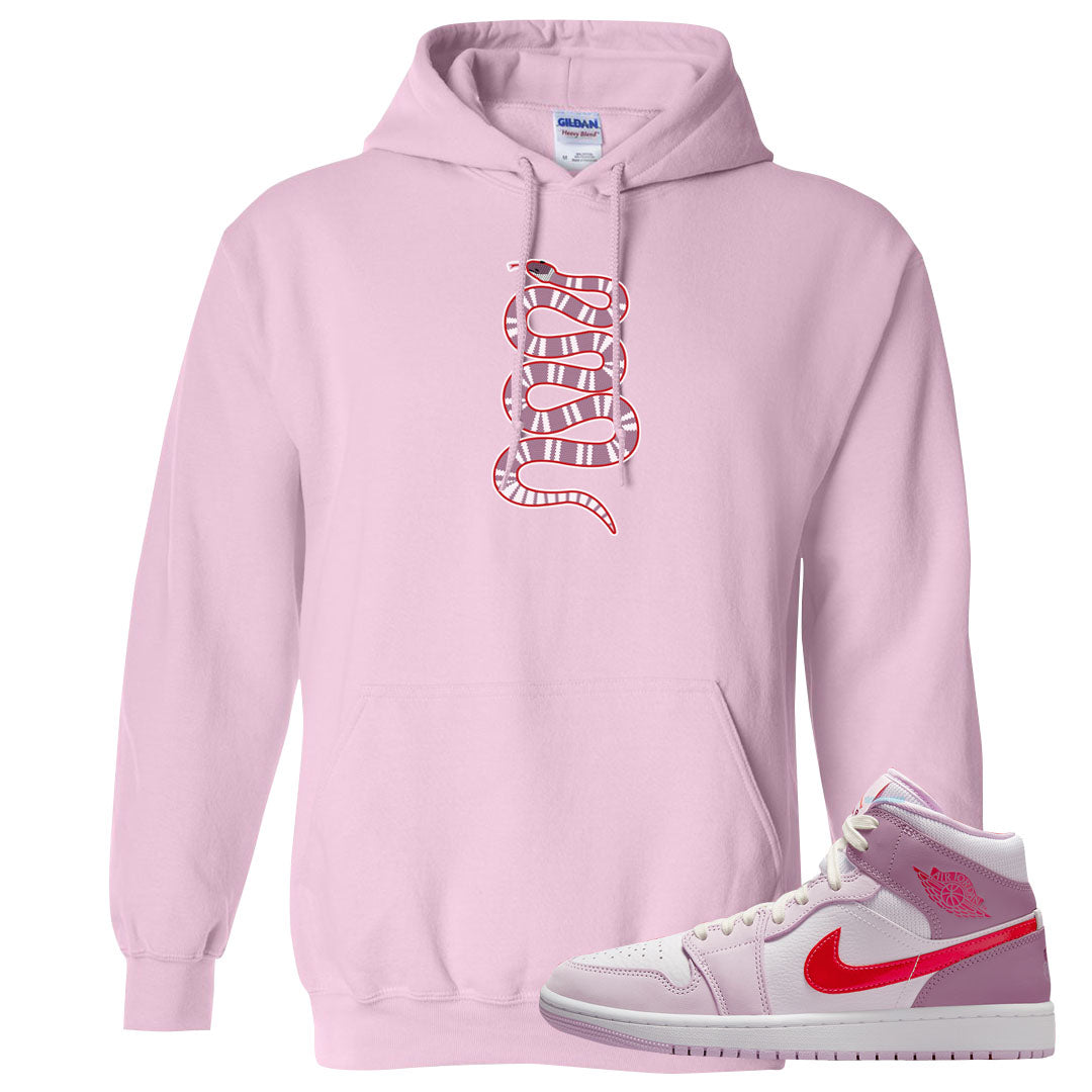 Valentine's Day Mid 1s Hoodie | Coiled Snake, Light Pink