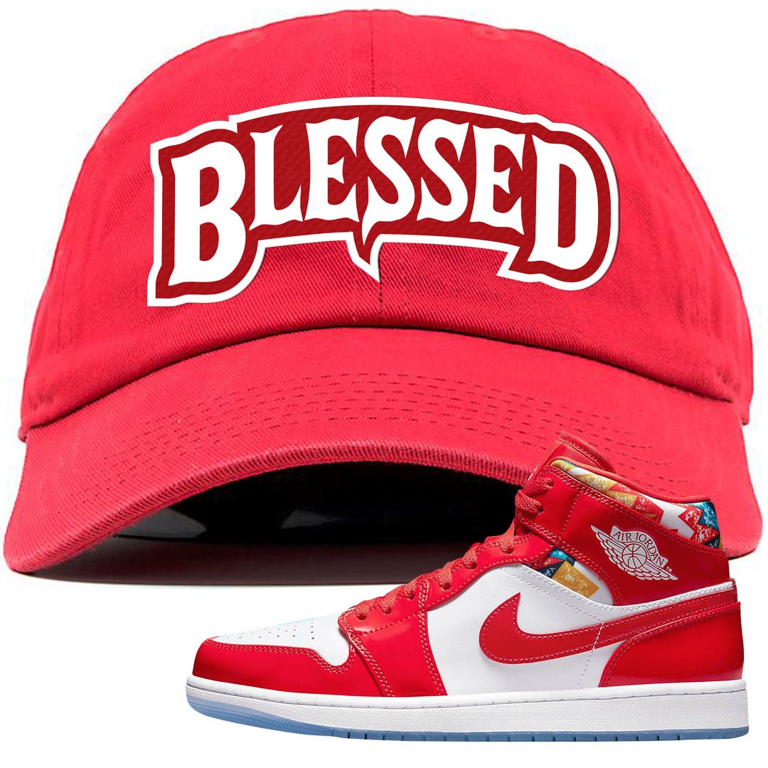 Barcelona Sweater Mid 1s Dad Hat | Blessed Arch, Red