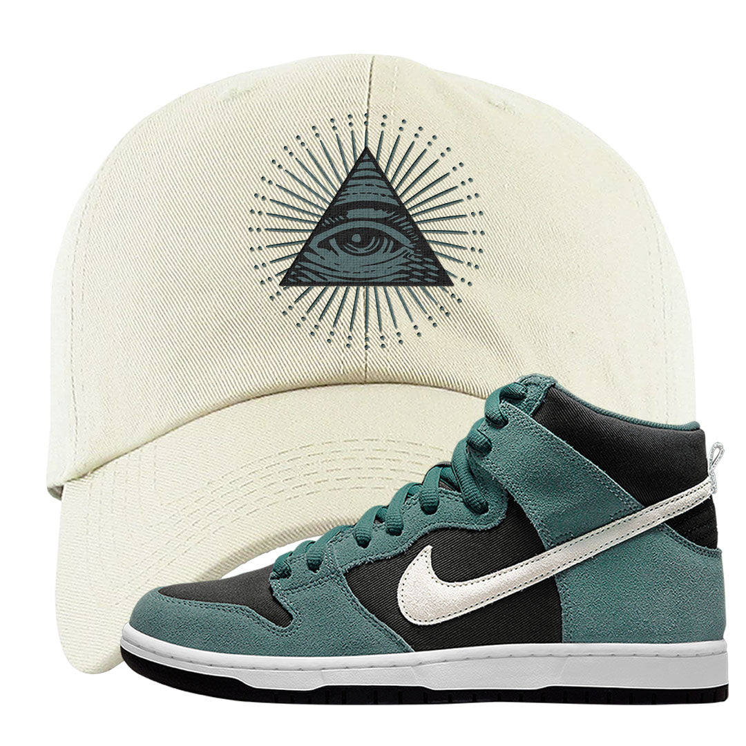 Green Suede High Dunks Dad Hat | All Seeing Eye, White