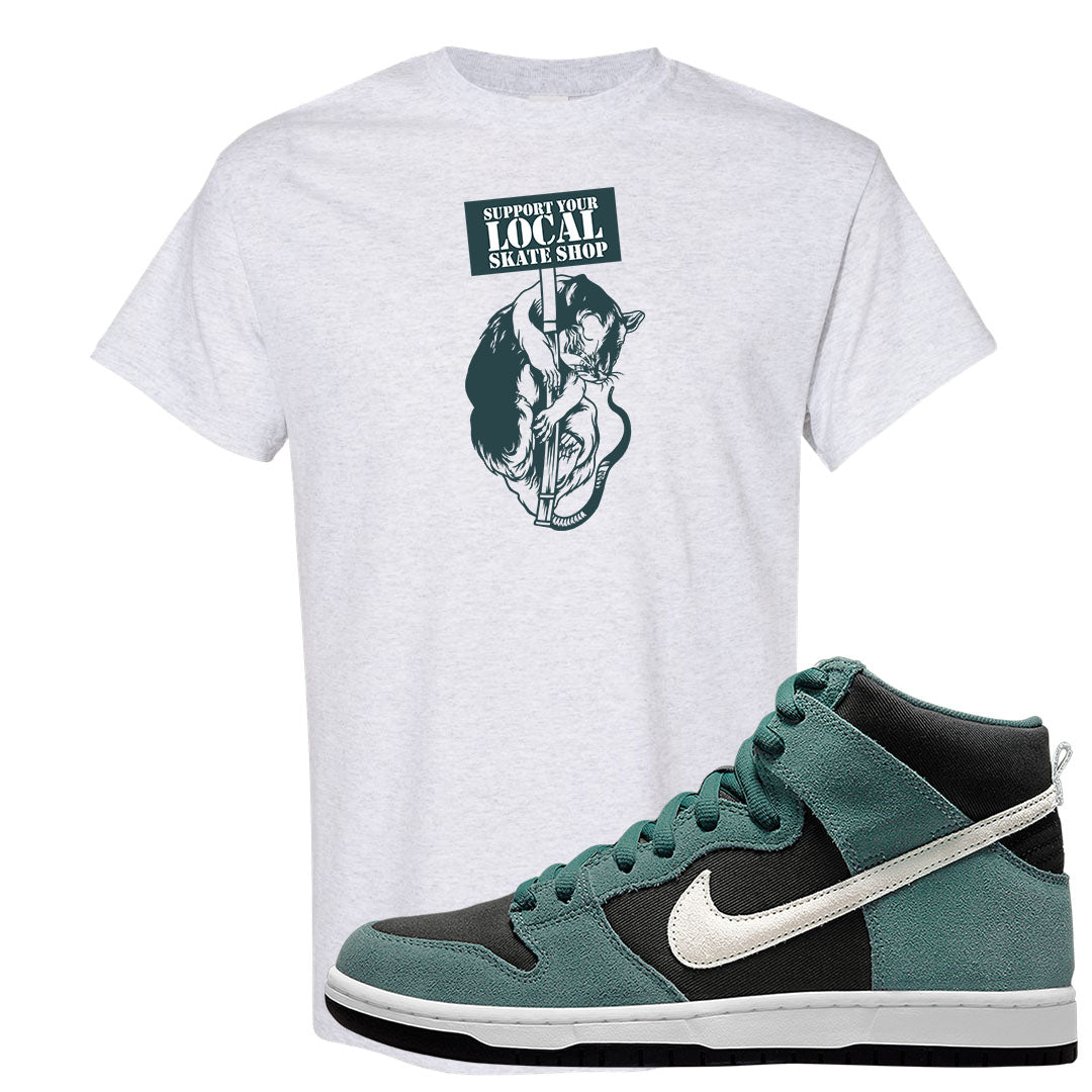 Green Suede High Dunks T Shirt | Support Your Local Skate Shop, Ash