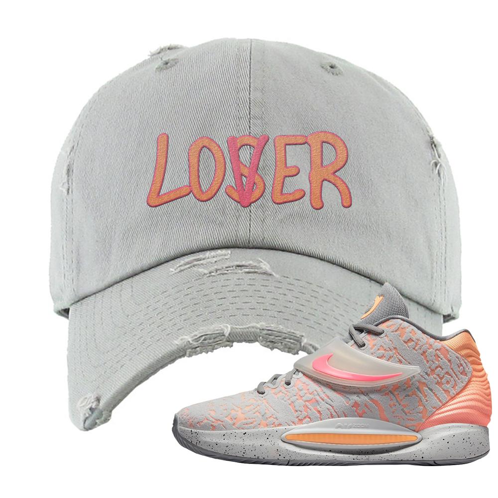 Sunset KD 14s Distressed Dad Hat | Lover, Light Gray