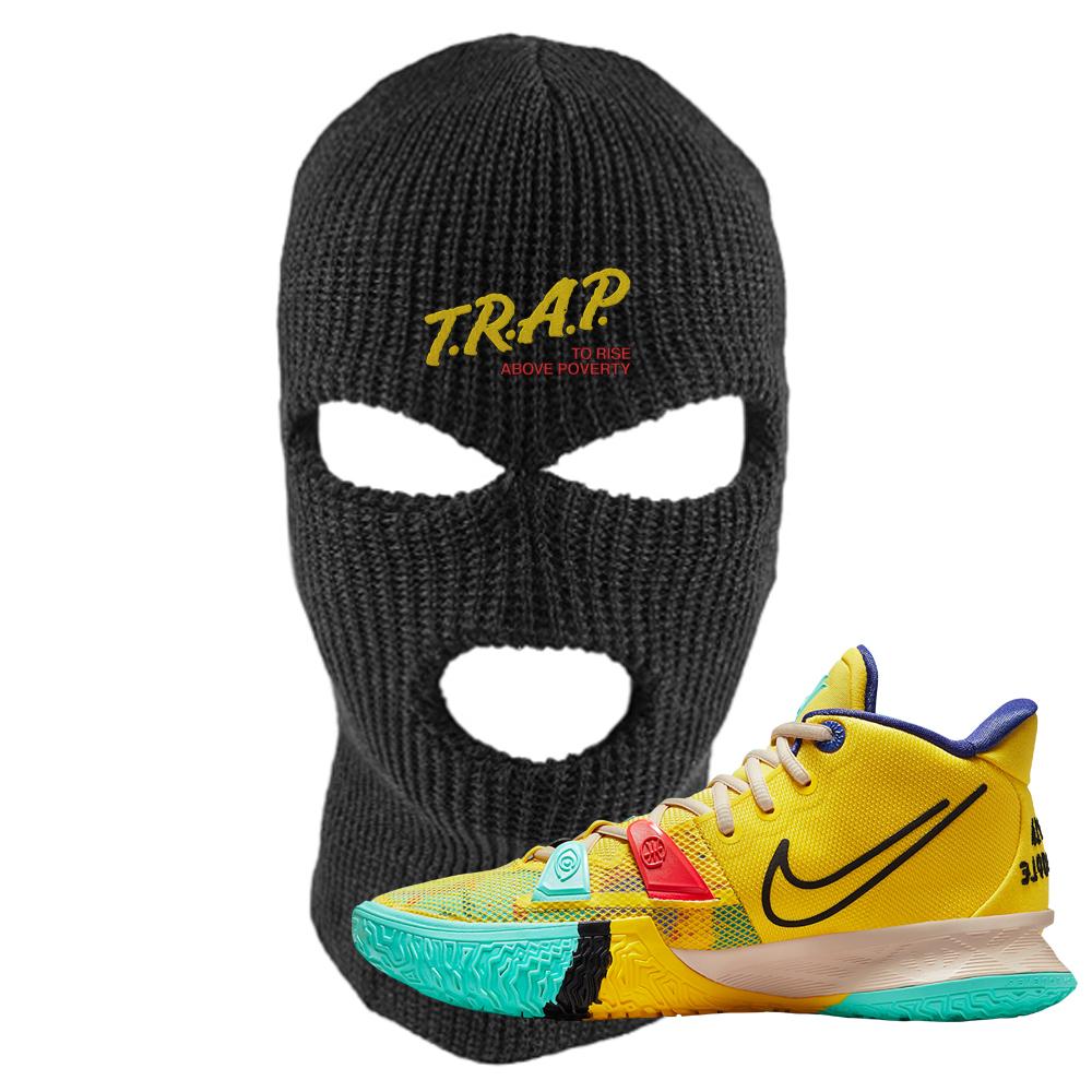 1 World 1 People Yellow 7s Ski Mask | Trap To Rise Above Poverty, Black