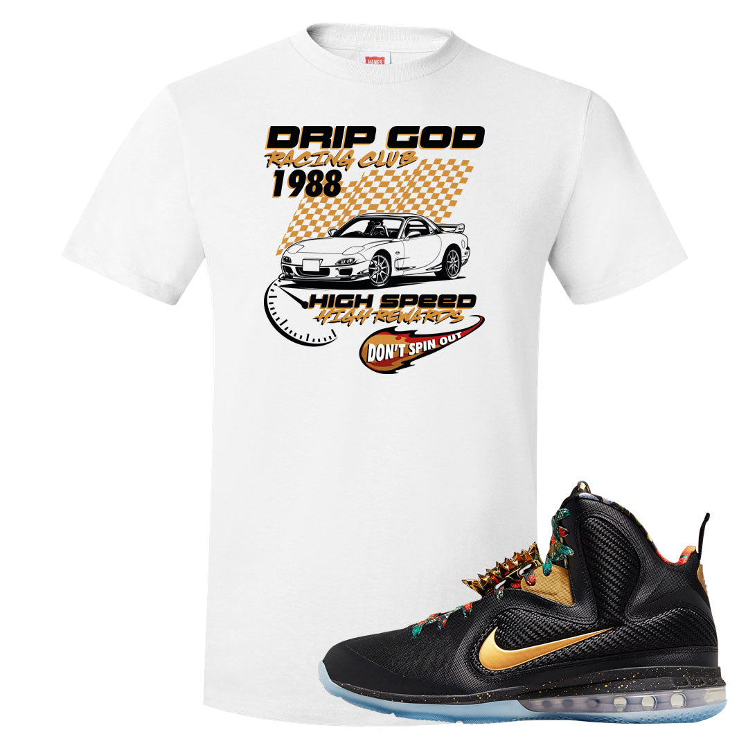 Throne Watch Bron 9s T Shirt | Drip God Racing Club, White