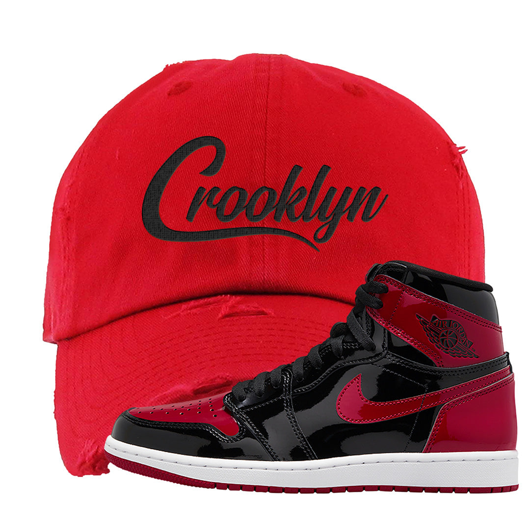 Patent Bred 1s Distressed Dad Hat | Crooklyn, Red
