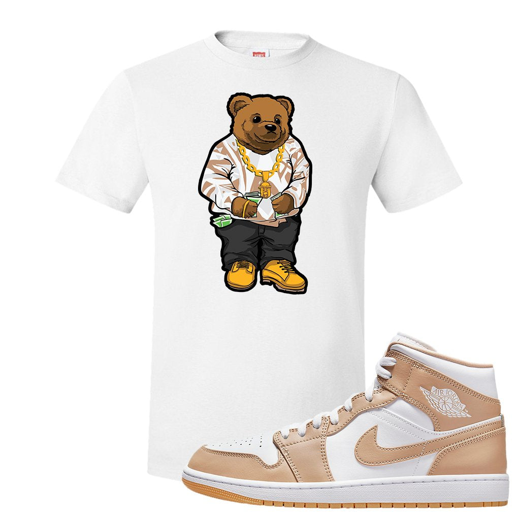 Air Jordan 1 Mid Tan Leather T Shirt | Sweater Bear, White